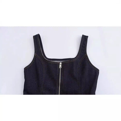 qgtao concert outfit  Women's New Style Slim Shoulder Strap Zipper Denim Vest Sleeveless Top