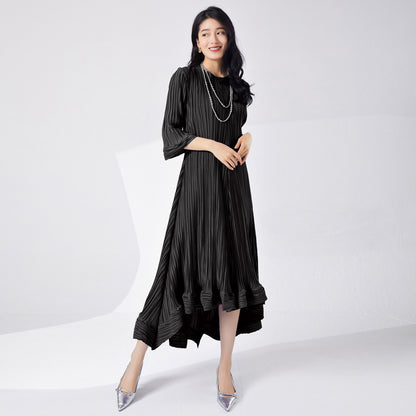 summer dress women's high-end five-quarter sleeve loose lace-up irregular temperament elegant  dress dress