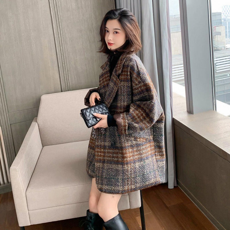 qgtao  Plaid Mid-Length Thickened Women's Autumn and Winter New Chanel Style High-Grade Loose Woolen Coat Suit Jacket for Women