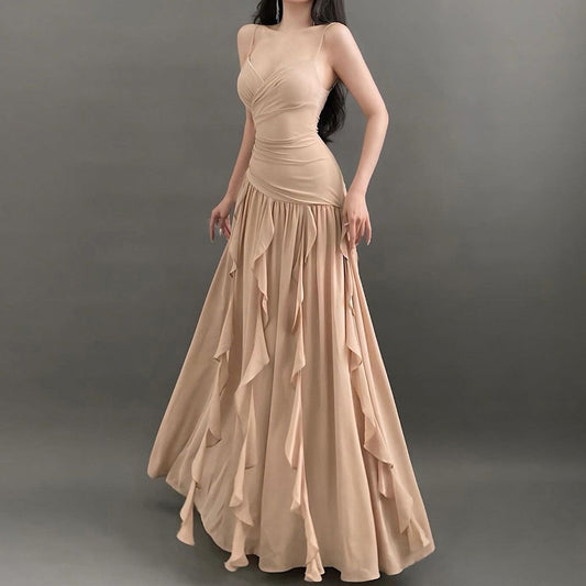 2025 style popular summer new women's clothing  temperament suspender slim evening dress wavy edge dress