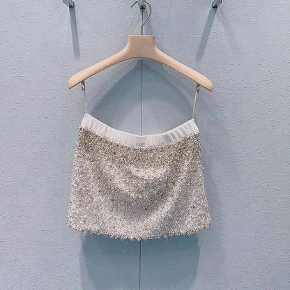 Bead vest suspender women's summer pure desire short neck spice girl top high waist skirt suit women's L5011
