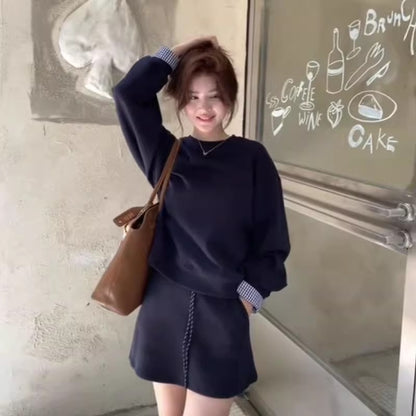 In autumn, Korean wear a complete set of early spring 2025 new women's clothing fake two-piece sweater skirt two-piece set