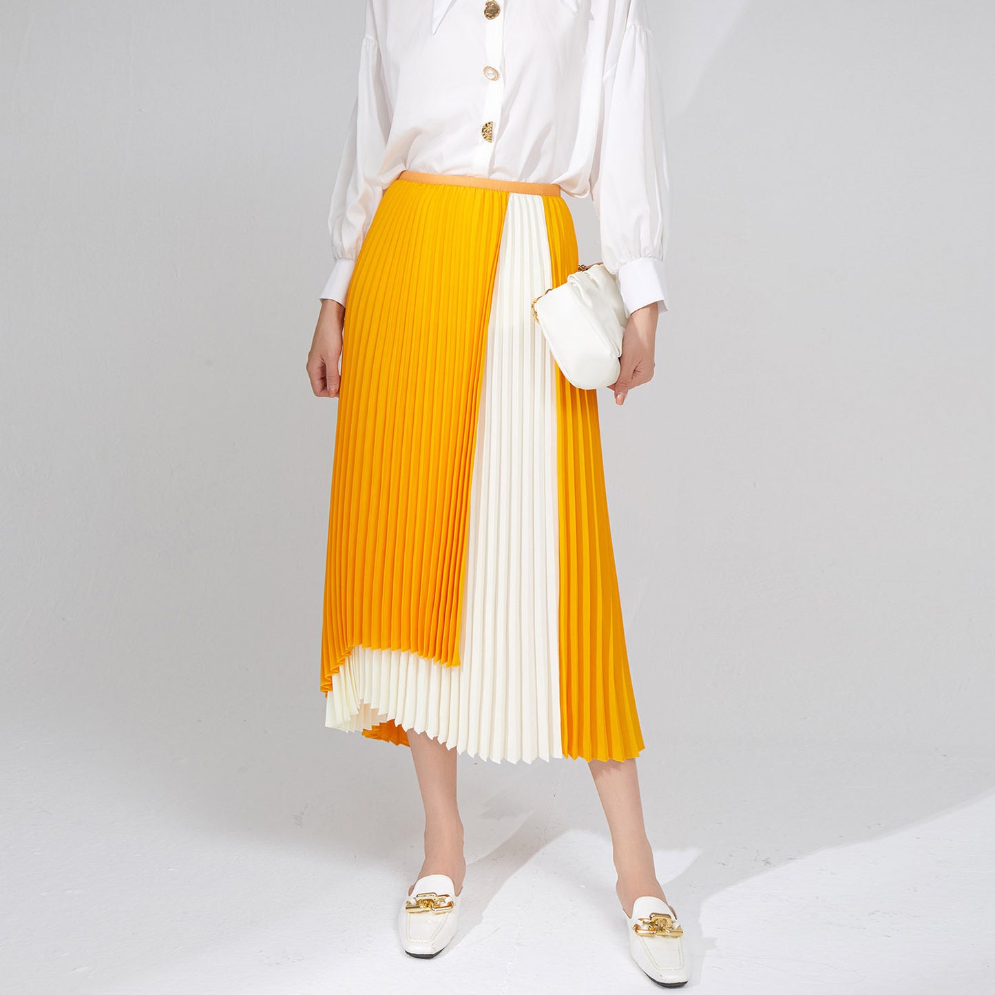 High waist and thin pleated skirt skirt medium and long spring and summer women's clothing new irregular design A-shaped skirt skirt