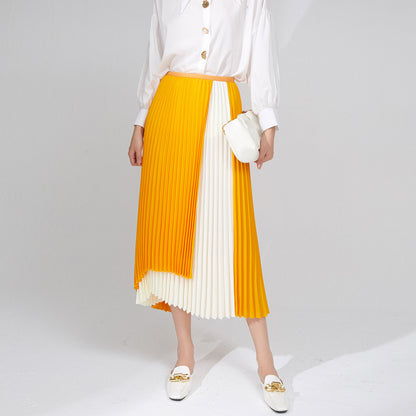 High waist and thin pleated skirt skirt medium and long spring and summer women's clothing new irregular design A-shaped skirt skirt