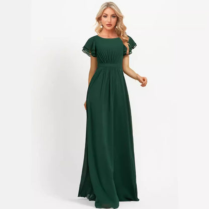 2025banquet evening dress  spring new   V-neck solid color temperament long dress