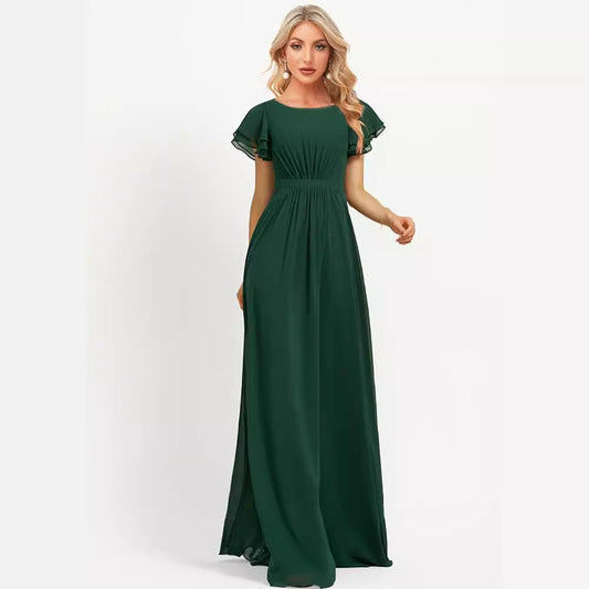 2025banquet evening dress  spring new   V-neck solid color temperament long dress
