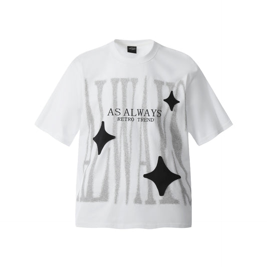 2025 F6611 2025n Street 2025 Summer Patch Star Design Men's Loose Premium Crew Neck Short Sleeve T-Shirt