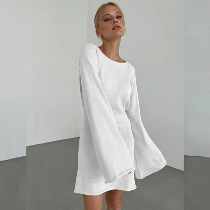 2025 new sexy backless dress for women, New horn sleeves loose beach vacation dress for women