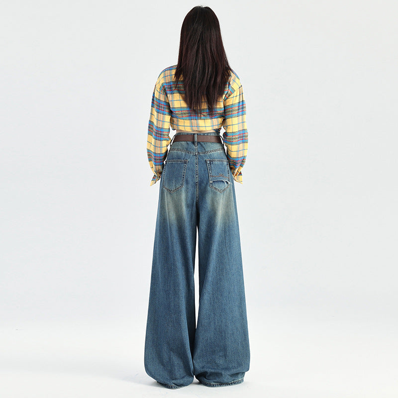 2025 High waist wide leg pants women's jeans loose mopping pants beautiful dazzling washing water mark process high quality soft fabric new