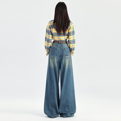 2025 High waist wide leg pants women's jeans loose mopping pants beautiful dazzling washing water mark process high quality soft fabric new