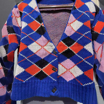 2025 Sapphire blue long-sleeved knitted jacket sweater loose and thin V-neck butterfly button long-sleeved knitted cardigan jacket women