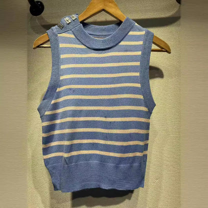 2025 Nordic GA autumn and winter new knitted vest wear striped cashmere blend round neck ribbed v-neck knitted vest