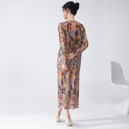 dress autumn women's high-end counter quality new printed long sleeves loose and thin temperament versatile dress