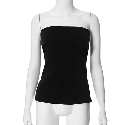qgtao going out outfits  Women's Summer New Solid Color Sleeveless Backless Wide Lapel Slit Tube Top Sexy Top for Women