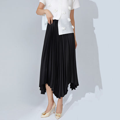 fashion pleated skirt women's high sense solid color loose pendulum irregular versatile skirt a word women's drape