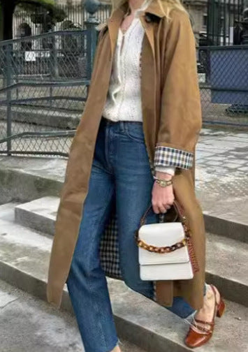 qgtao casual fall outfits Fashionable Long Lapel Button Trench Coat 2024 Women's Autumn and Winter Elegant Commuter Coat