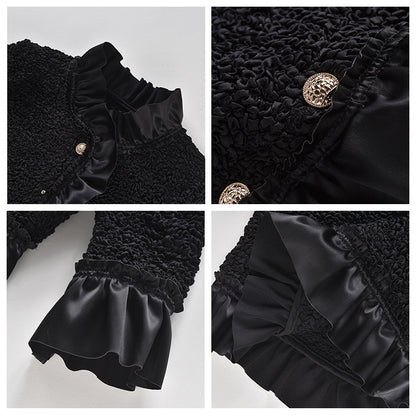 Pink suit women's lotus leaf edge jacket waist skirt autumn dress celebrity style two-piece set K7139