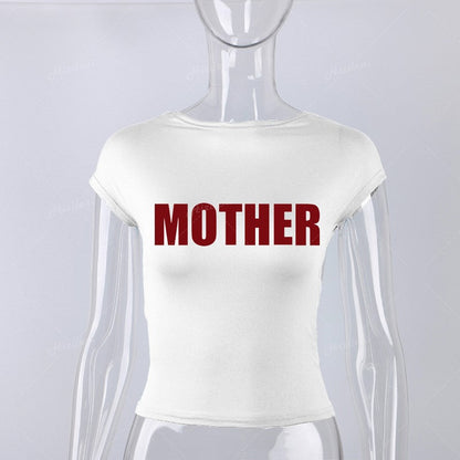 qgtao  Letter Print Hollowed Backless Top Tight Short Sleeve Navel Half Turtleneck Hot Girl Sexy Women's T-shirt