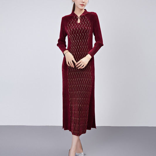 New Chinese cheongsam women's high-end sense improved version of mother's toasting clothes long-sleeved dress autumn women's long skirt