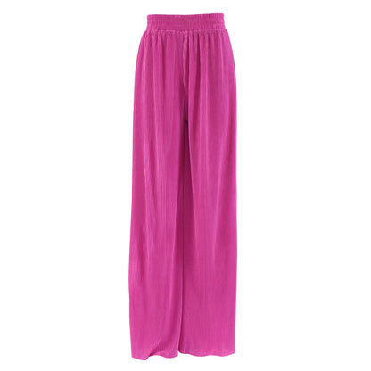 2025 popular autumn and winter new long-sleeved lapel pleated shirt women's wide-leg mopping floor drape pleated trousers set solid color