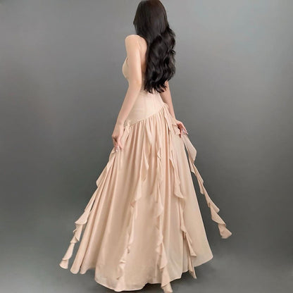 2025 style popular summer new women's clothing  temperament suspender slim evening dress wavy edge dress