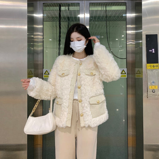 Spring and autumn coat femininity high sense winter 2025 new small autumn velvet thickened lamb wool