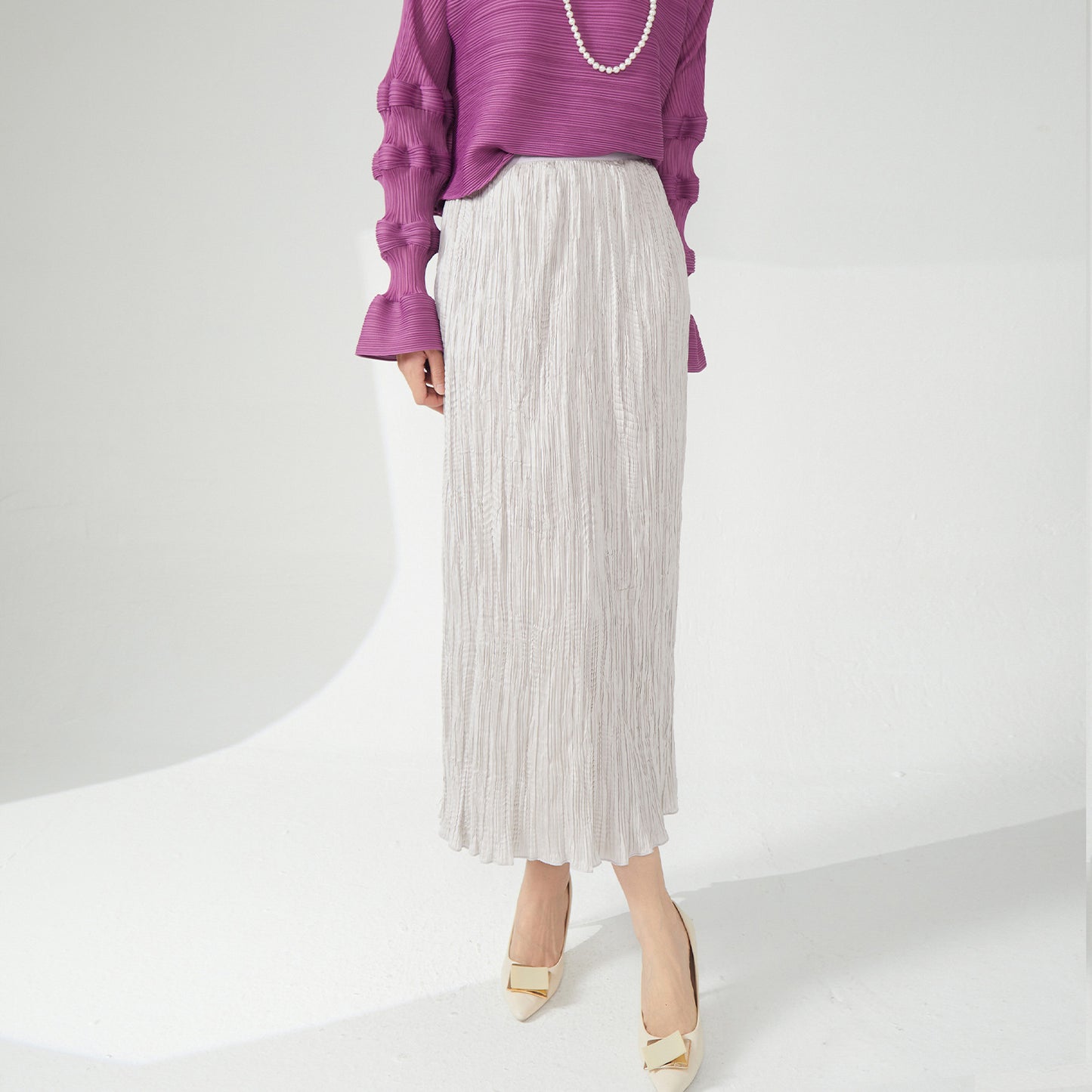 style skirt women's new fashion ins trendy solid color simple and versatile pleated medium and long straight skirt