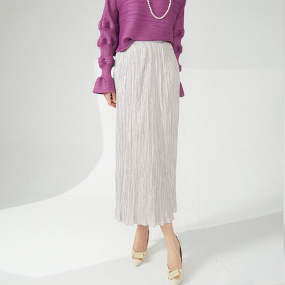 style skirt women's new fashion ins trendy solid color simple and versatile pleated medium and long straight skirt