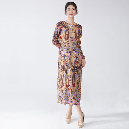 dress autumn women's high-end counter quality new printed long sleeves loose and thin temperament versatile dress