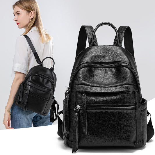 2025 new soft leather backpack fashionable large capacity outdoor backpack leisure women's bag reduced bag travel backpack