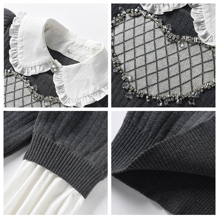 Small Gentle Wind Skinny Sweater Bottom Shirt Irregular High Waist Pleated Skirt Winter Women's Clothing Set Two-piece Set