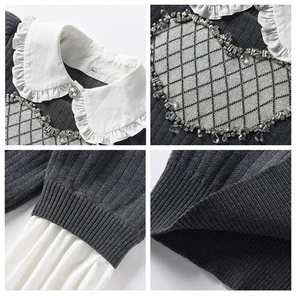 Small Gentle Wind Skinny Sweater Bottom Shirt Irregular High Waist Pleated Skirt Winter Women's Clothing Set Two-piece Set