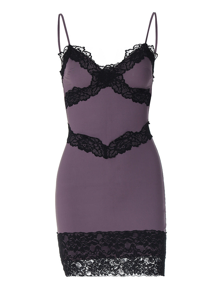 qgtao 2000s fashion Women's Clothing 2024 Spring and Summer New Sexy Hot Girl Low-Cut Lace Slim Slimming Sling Sheath Dress Women