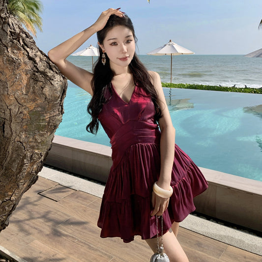 2025 pure desire backless neck dress dopamine island travel beautiful wear beach small skirt summer