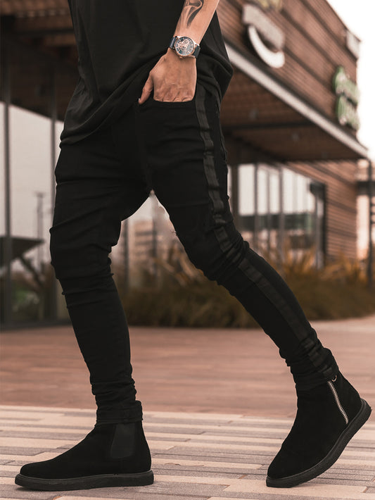 2025 2025 ins new denim men's trousers New Popular trade ripped trend black slim-fitting high-waisted jeans men