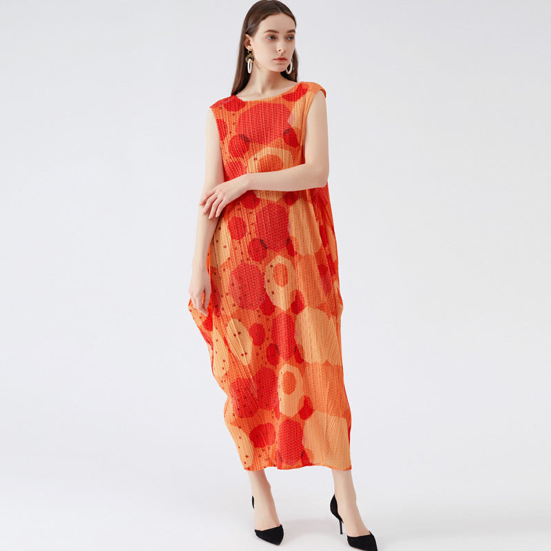 Miyake large-size women's clothing 2025 new summer dress Korean version lantern long skirt age-reducing Popular style and thin clothing