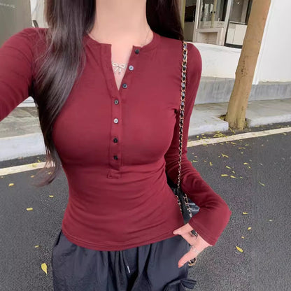 qgtao 2000s fashion Autumn and Winter New American Fashion Retro Niche V-neck Long Sleeve Inner and Outer Wear Bottoming Shirt Slim Slimming Top for Women