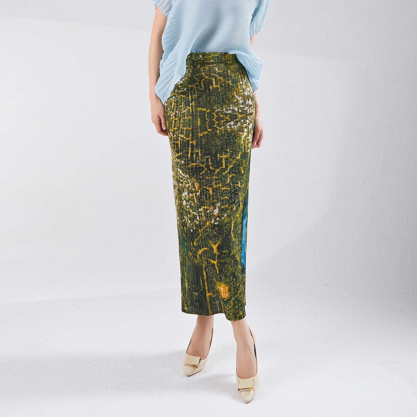 skirt summer high sense summer new small man after printing split temperament versatile one-step hip wrap skirt