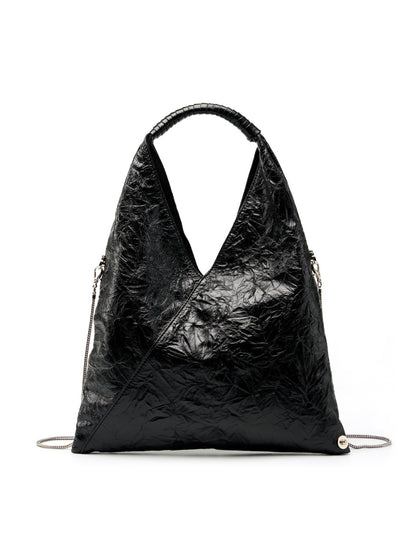 2025 Triangle pleated bag versatile large capacity underarm bag  retro tote bag first layer cowhide shoulder bag