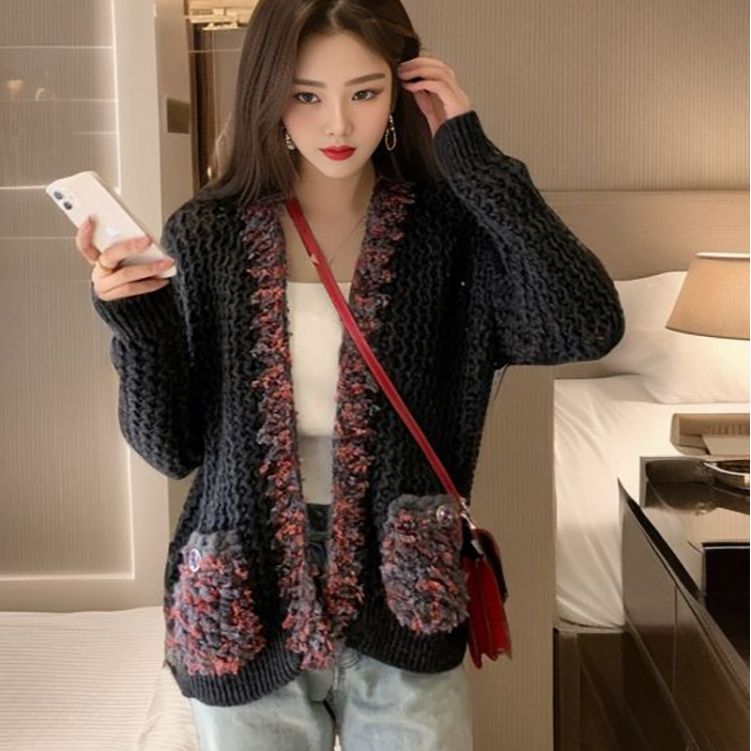 Loose lazy wind knitted cardigan jacket women's autumn  new burgundy Japanese soft waxy outerwear sweater