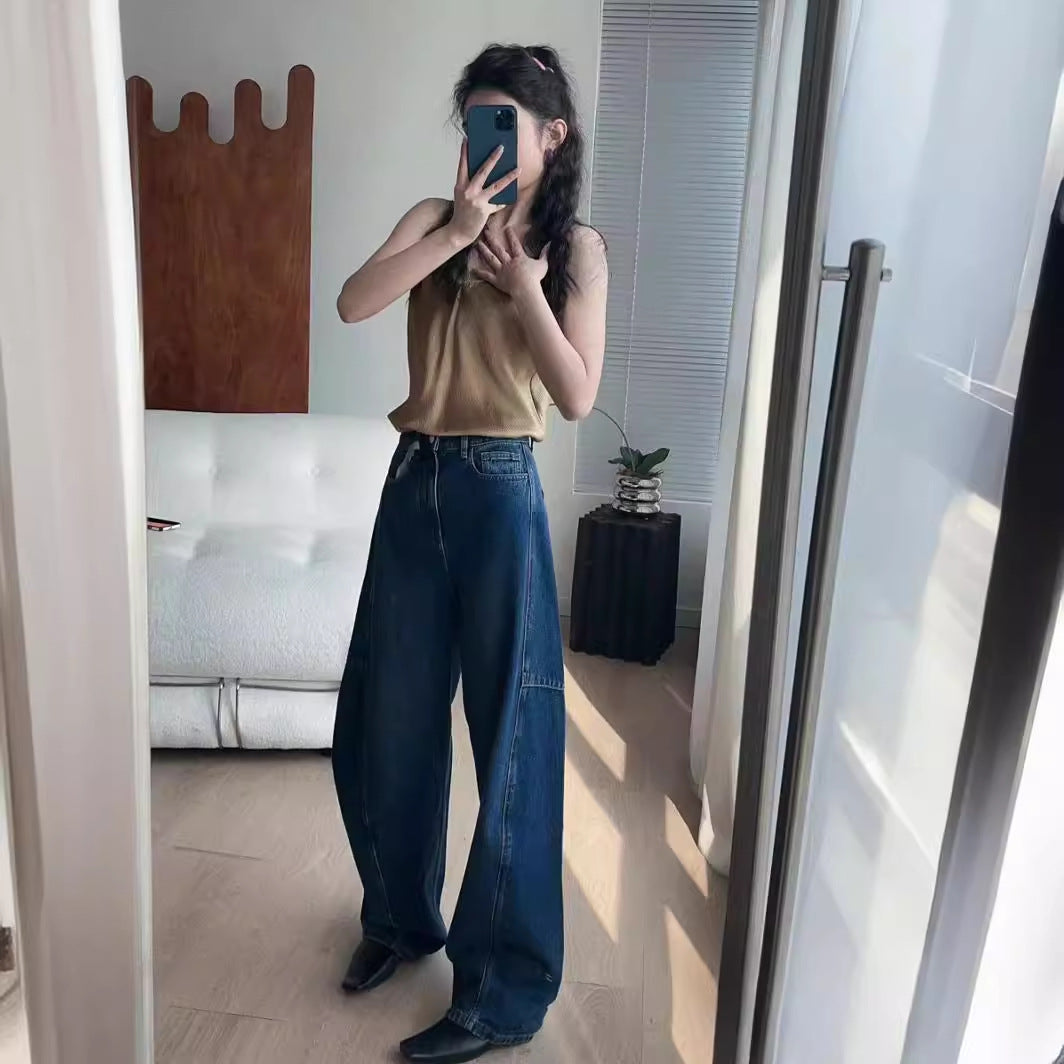 qgtao dti outfits Versatile Slimming Fashionable Pioneer Light Deconstruction Split Tangent Loose Curved Cocoon Jeans Women's Banana Pants