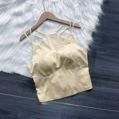 qgtao outfit inspo 2024 Summer New Silk Jacquard Bra One-Piece Beauty Back Top This Year Popular National Style Vest Small Sling Women