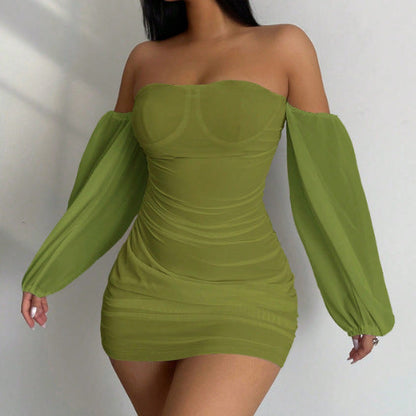 qgtao barn jacket outfits Sexy off-Neck Dress Long Sleeve Pullover Hip Skirt for Women Spring and Autumn New High-Grade