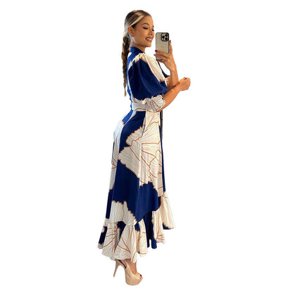 qgtao alien invasion dress to impress   Irregular High Waist Elegant Shirt Cardigan Printed Dress Dress