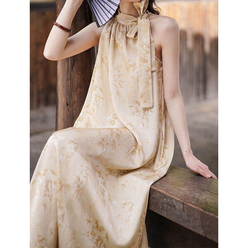 2025 popular Spring and Summer [Jiangnan Misty Rain] Neck Dress Women's New Retro National Style Suspender Dress 1597