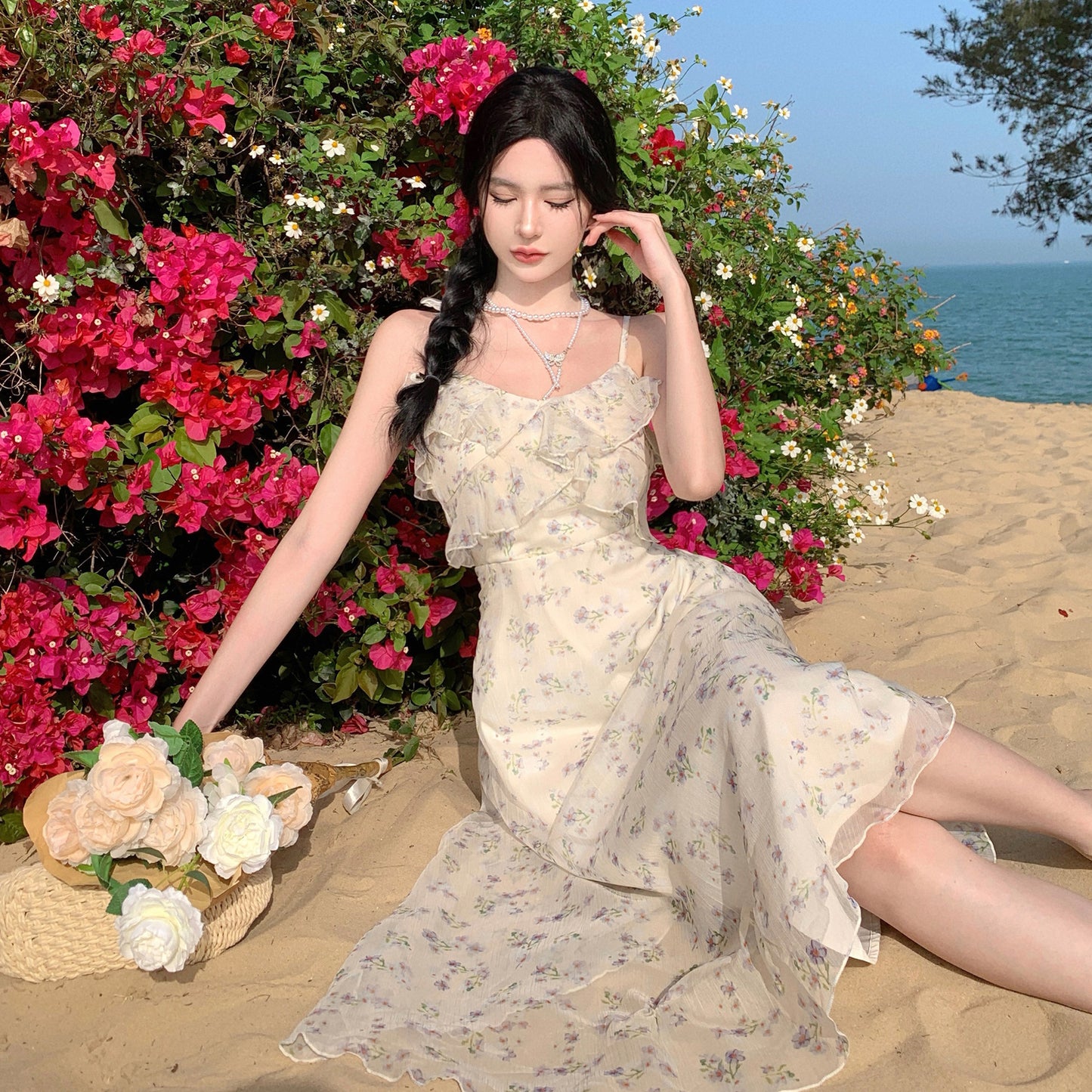 2025 Jasmine Gentle Wind Floral Suspender Dress Summer Design Sense Small Man Super Fairy Holiday Beach Long Skirt