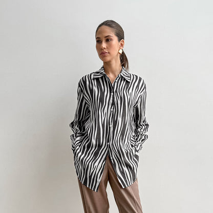 2025 Spring and summer lazy wind  printing fashion new New niche casual women's shirt loose casual top women