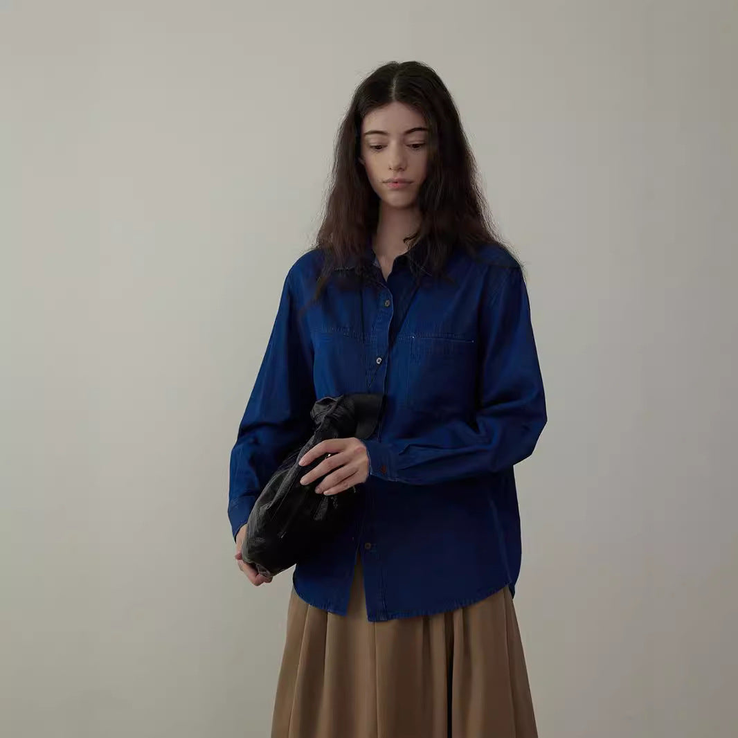 qgtao 2000s fashion Autumn New Simple Retro Style Distressed Loose All-Match Denim Shirt 2090