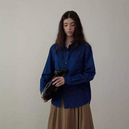 qgtao 2000s fashion Autumn New Simple Retro Style Distressed Loose All-Match Denim Shirt 2090