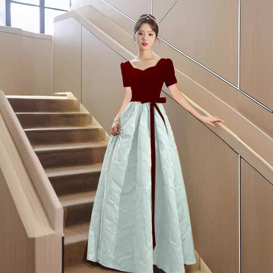 2025Toast Bride  New Wedding Banquet Temperament Red  Engagement Toast Evening Dress Dress